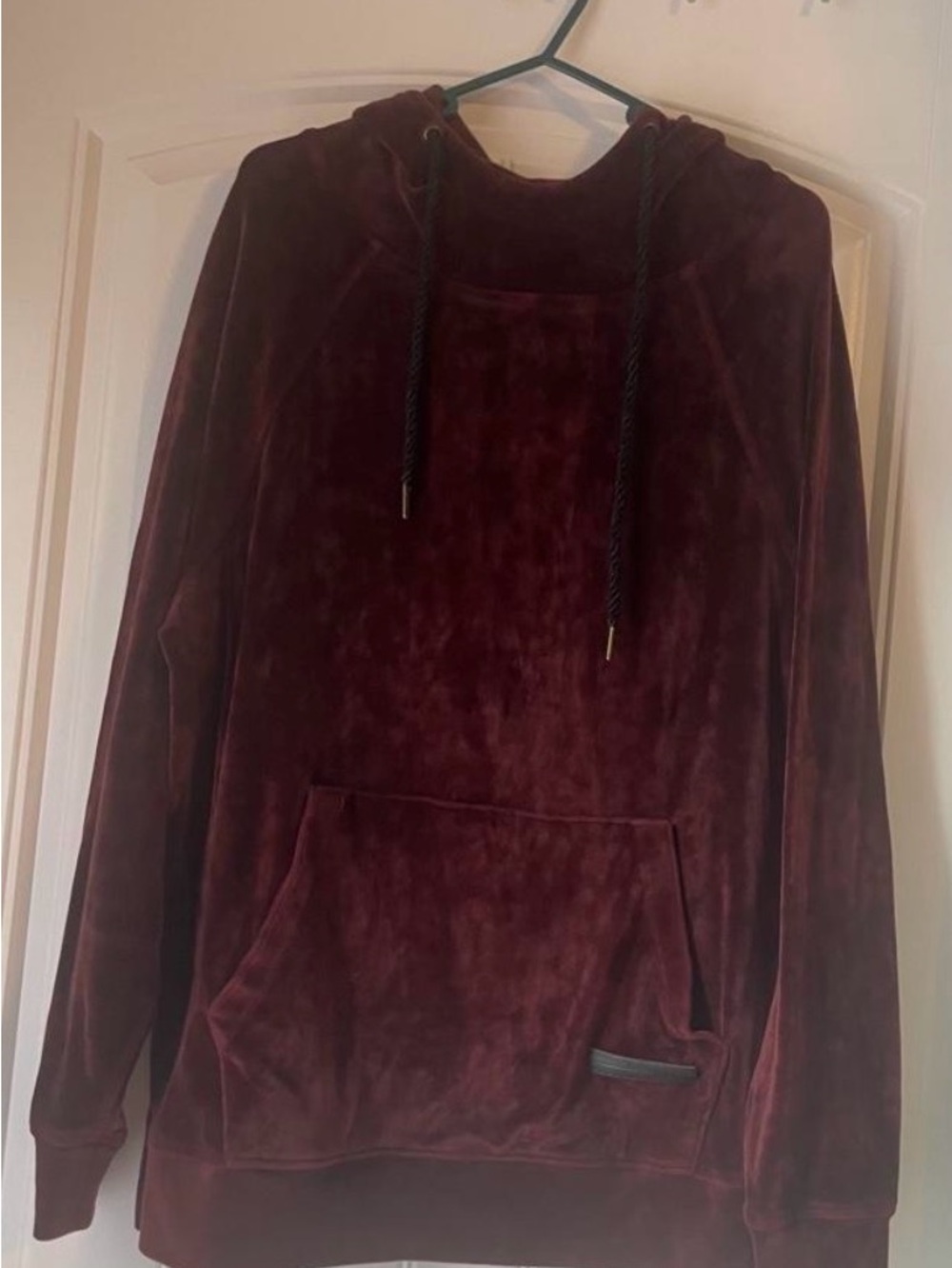 Velvet Crewneck Hoodie Sweater - Deep Wine